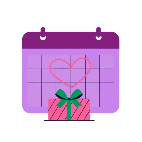 A calendar page with a day circled in pink and a small wrapped gift