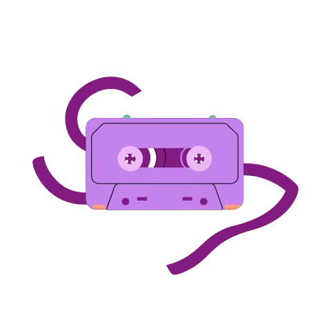 A cassette tape with its ribbon curling into a loop