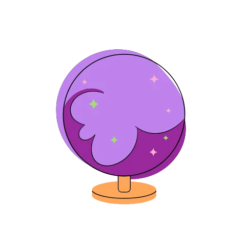 A crystal ball on a little stand with a swirl of cloud inside
