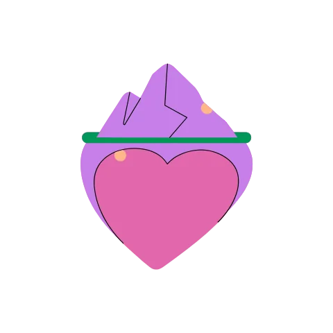 A small iceberg in calm water with a big heart hidden below the waterline