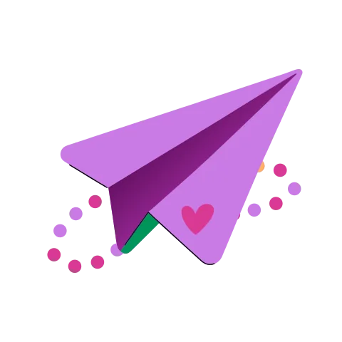 A paper aeroplane folded from a note with a heart on it
