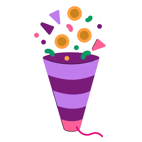 A party popper bursting with confetti and coins