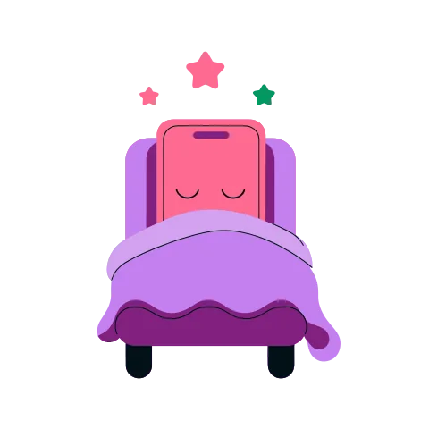 A smartphone tucked into a tiny bed, fast asleep