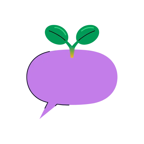 A speech bubble with a little green sprout growing out of it