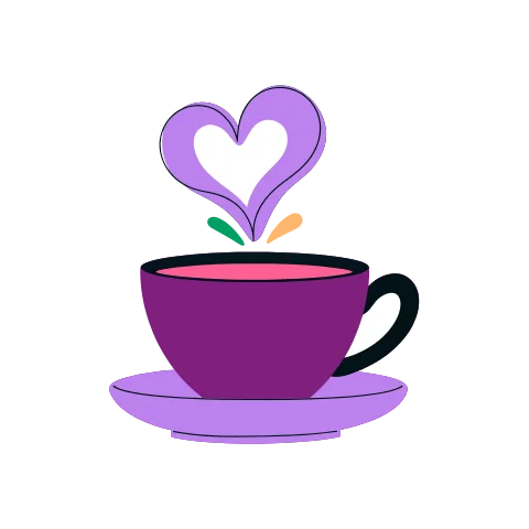 A teacup with steam curling into a heart